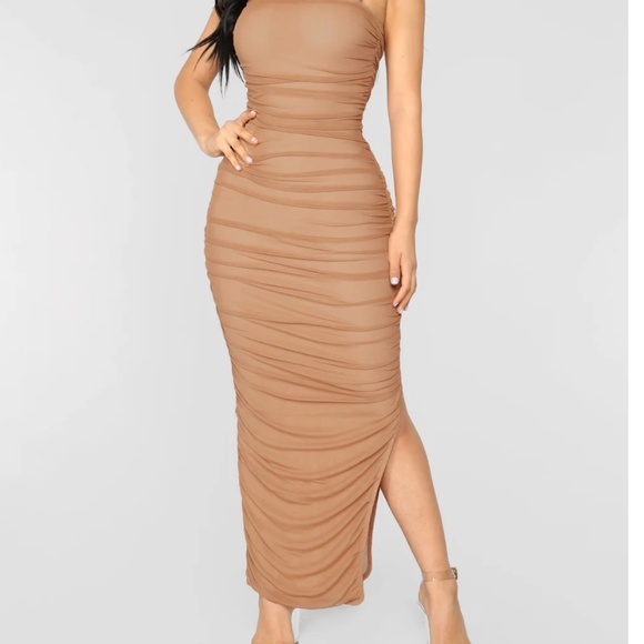 Nude Mesh Midi Dress - Picture 1 of 8